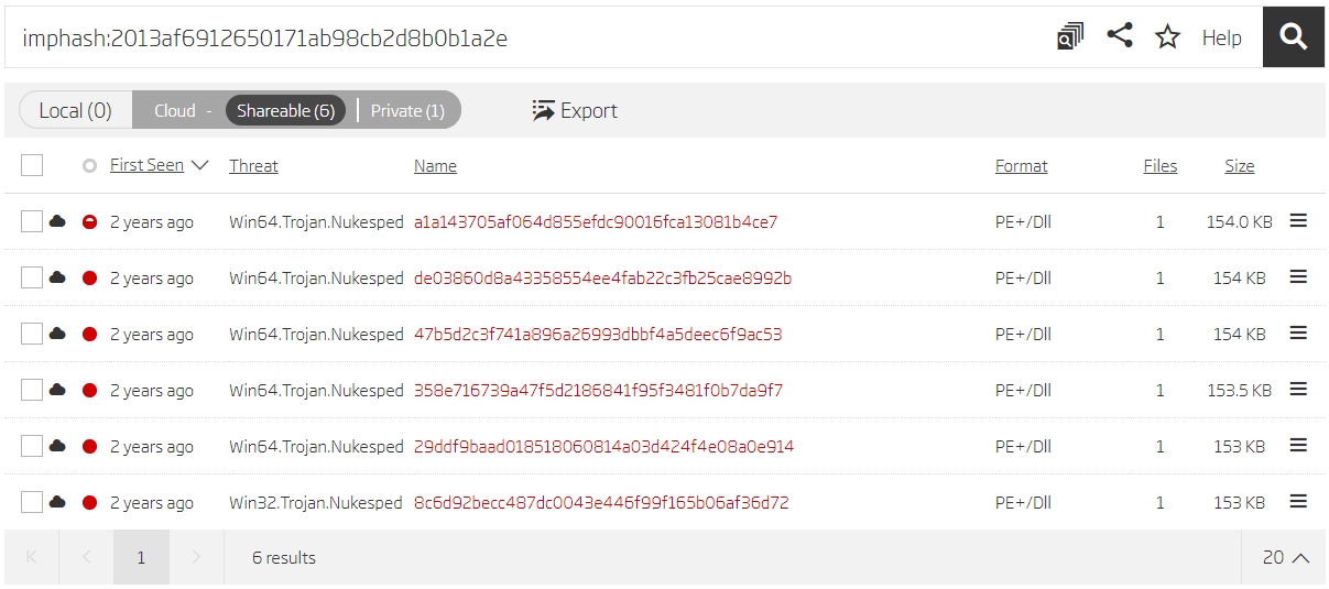Search based on imphash