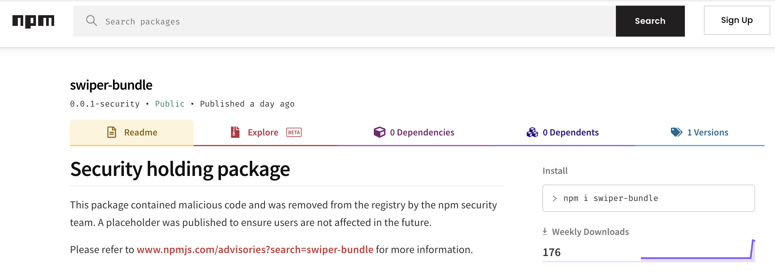 Image showing a message about removing the npm package.